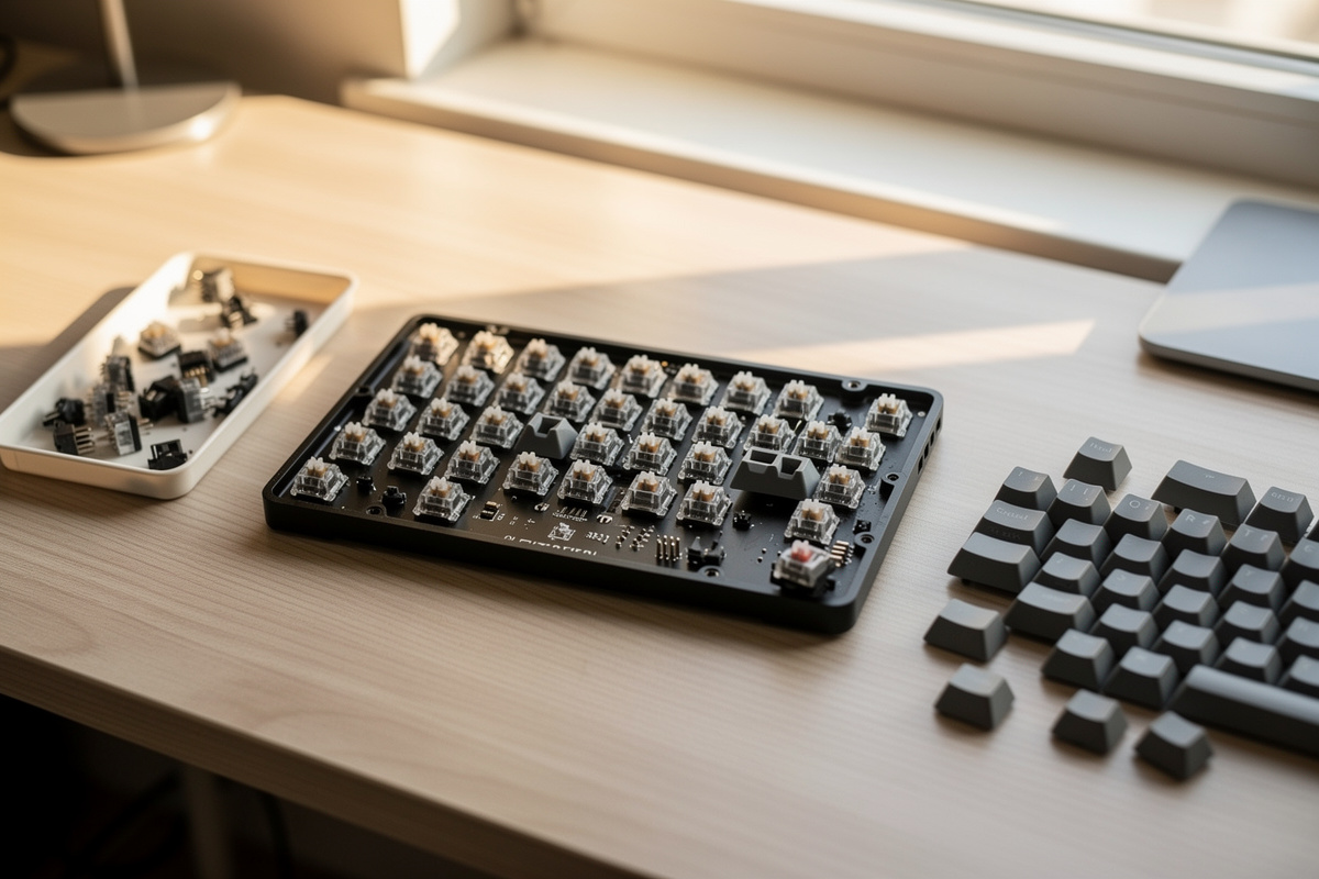 Affordable hotswap mechanical keyboard build in progress with switches and PBT keycaps