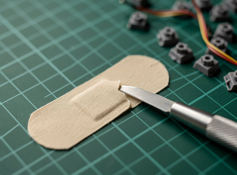 Cutting a tiny sliver of fabric bandage for the Holee mod