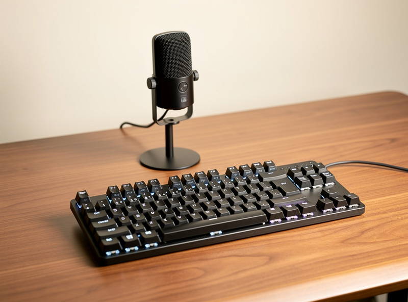 Controlled keyboard sound-test setup with a fixed microphone at a set distance