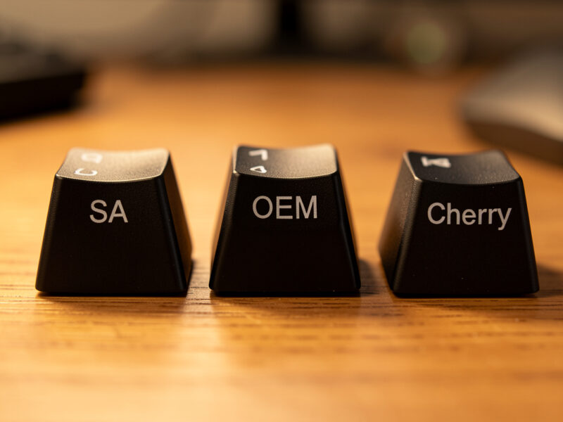 SA, OEM and Cherry profile keycaps side by side showing height differences