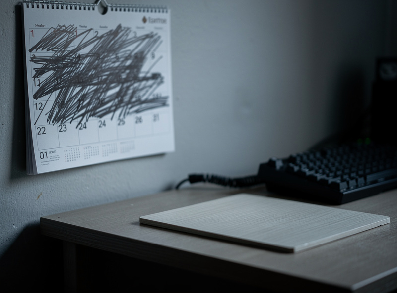 A calendar marked with a long wait next to a keyboard, illustrating the months-long group buy lead time